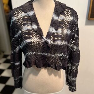 🆕 💕Beautiful Hand Made 100% Cotton Shrug in Dark Blue/Light Blue Tie-dye